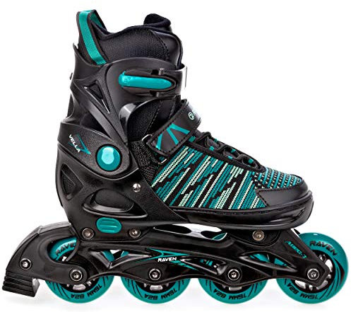 RAVEN Inline Skates Inliner für Kinder und Erwachsene OPTIONAL 2in1 mit Schlittschuhen verstellbar (Vella Black/Mint ohne Kufen, 40-43 (25,5-28cm)
