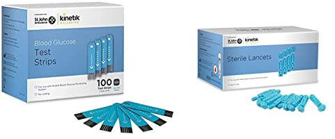 Kinetik Wellbeing Blood Glucose Test Strips (Pack of 100) – Used by the NHS & Kinetik Wellbeing Sterile Lancets (Pack of 200) – Used by the NHS – in Association with St John Ambulance