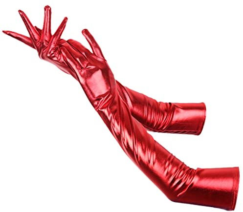 Sexy lange Lederhandschuhe für Damen, Lackleder, PU-Leder, Bühnenleistung, Handschuhe, rot, One size