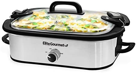 Elite Gourmet, Casseruola per cottura lenta MST-5240SS, coperchio con blocco, temperatura regolabile, mantenimento in caldo, adatta a forno e lavastoviglie, capacità 3,3 l, acciaio inox