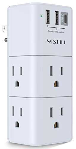 USB Multi Plug Outlet Extender - YISHU Surge Protector with Rotating Plug, 6 AC Plug Extender with 3 USB Ports, 3-Sided Swivel Power Strip Best Ideal Stocking Stuffers for Adults