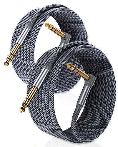 RUXELY 6.35mm TRS Instrument Cable 6M 2-Pack,Right Angle 90 Degree 1/4 Inch Male Jack Stereo Audio Cord,6.35 Balanced Line Lead for Electric Guitar,Bass,Keyboard,Mixer,Amplifier/AMP,Speaker,Equalizer