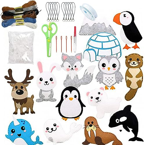 Allazone Nähset für Kinder, DIY Filz Bastelset, Verschiedene Tiere Nähen Kits, Tierformen aus Filz für Pädagogische und Anfänger
