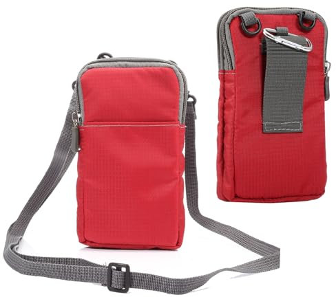 Sac à Bandoulière pour Téléphone Portable, Sacoche Ceinture Téléphone, 7.2Pouce Double Couche Femme à Etanche Banane Randonnée Sacoche Carte Crédit Telephone Portable Porte-Monnaie Sangle Réglable