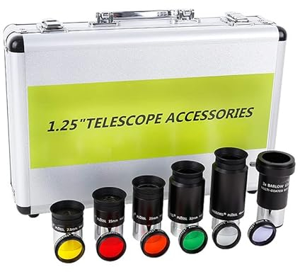 1.25” Eyepiece and Filter Accessory Kit 12pcs Telescope Accessory Set, 5 Telescope Eyepiece 1 3X Barlow Lensand 6 Colored Filters and Storage Carry Case
