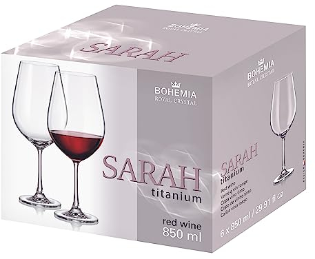 Bohemia Royal Crystal - Juego de 6 Copas de Alta Cristaleria Ultraresistentes - Linea Sarah Tinto 850 ml / 28.7 fl oz.