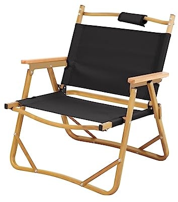 Jawinio Outdoor Campingstuhl Holz faltbar mit Armlehnen Faltstuhl Schwarz