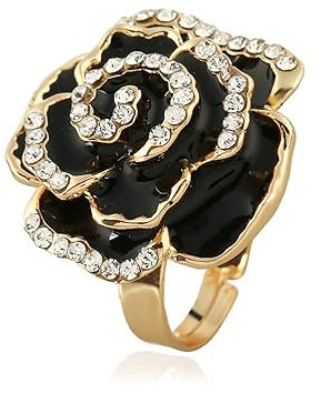 Bague de promesse en forme de rose en oxyde de zirconium pour femmes et filles Diamant en cristal 3D Fleurs en émail Réglable Ouverte Confortable Style Élégant Cadeau d'anniversaire de mariage