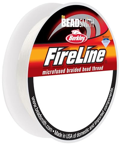 The Beadsmith Fireline by Berkley – Micro-Fused Braided Thread – 10lb. Test, 008”/.20mm Diameter, 15 Yard Spool, Crystal Color – Super Strong Stringing Material for Jewelry Making and Bead Weaving…