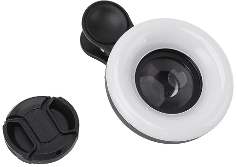 Focket Lampe d'appoint pour téléphone Portable avec Objectif Macro 15X, Objectif Macro pour iOS pour Smartphone Android avec Mini Lampe annulaire à Pince, Lampe annulaire pour Selfie