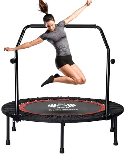 FK Sports 40/48 Foldable Fitness Mini Trampoline, Rebounder Trampolines for Adults, Indoor Trampoline with Adjustable Handle for Body Exercise Workout, Max Load-140KG (48 With U Bar Handle)
