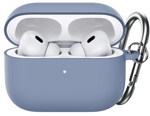 JETech Aufgerüstet Silikon Hülle für AirPods Pro (2./1. Generation 2023/2022/2019) mit Schlüsselanhänger, Hart PC Innenleben, Stoßfeste Schutzhülle, Front LED Sichtbar (Alaska Blau)