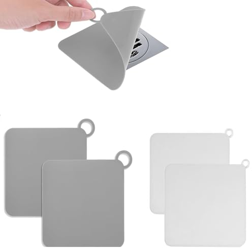 YQBFTC 4 pezzi Coperchio di scarico per doccia, 15 x 15 cm, tappo per doccia, protezione per drenaggio, tappo di scarico universale in silicone, coperchio di scarico per piatto doccia, tappa per