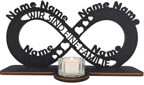 Waluna® Familiengechenk Familie zu Weihnachten Teelichthalter Unendlichkeitszeichen personalisiert mit 6 Namen Teelichthalter Tischdeko in 12 Farben (Familie)