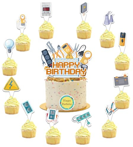 25 Stücke Elektrische Kuchen Dekorationen Elektrische Kuchen Topper Cupcake Topper für Elektrische Geburtstag Party Dekorationen Electrical Lineman Geburtstag Party Liefert