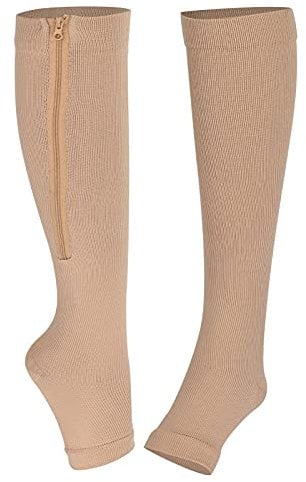 Calzini a Compressione 2 Pezzi: Calze di Supporto con Cerniera E Punta Aperta Elastica, Set di Calze di Supporto Per Le Gambe