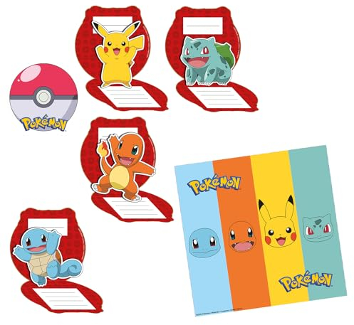 amscan 9917116 Pokémon Kindergeburtstags-Einladungen und Umschläge, 8 Stück