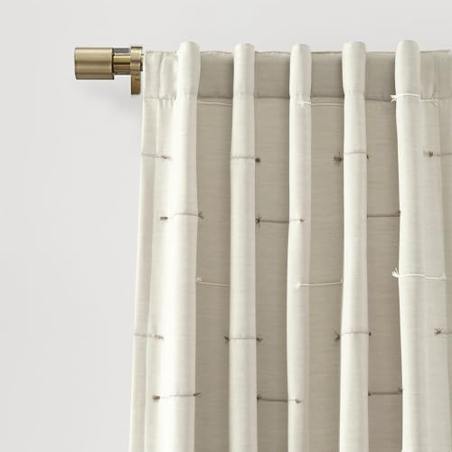 Lush Decor Boho Stripe Clip Jacquard Window Curtain Panels Pair 42 W x 84 L Neutral & Brown - Beige Curtains for Living Room - Modern Bedroom Curtains