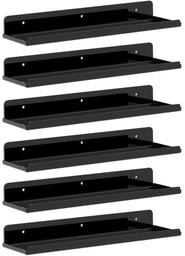 Lifewit Hängeregale, 6er Pack, Kunststoff Wandregal 38CM Raumdeko für Bücherregal/Schallplatten Präsentaion von Fotod im Schlafzimmer/Kinderzimmer/Wohnzimmer/Küche Lagerung & Organisation,Schwarz