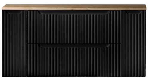 Lomadox Badezimmer Waschtisch-Unterschrank 120cm, in schwarz mit Eiche, gerillte Front, grifflos