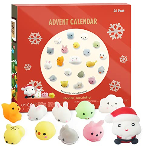 Adventskalender 2025, 24 Tage Weihnachts Mochi Squishies Countdown Kalender, für Kinder,Mädchen und Jungen,ungiftig, wiederverwendbar