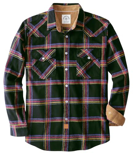 Dubinik® 6 oz Camicia Uomo Flanella Camicia Pile Cotone Western Cowboy Bottone di Perla Manica Lunga Pesante Quadri Vintage