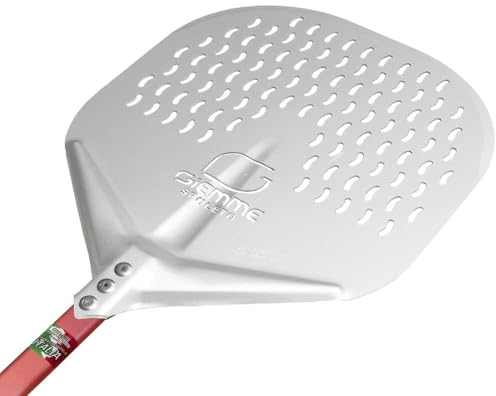 GIEMME Pelle à pizza rectangulaire perforée en aluminium (Tête ø 30 cm, Longueur de manche 120 cm)