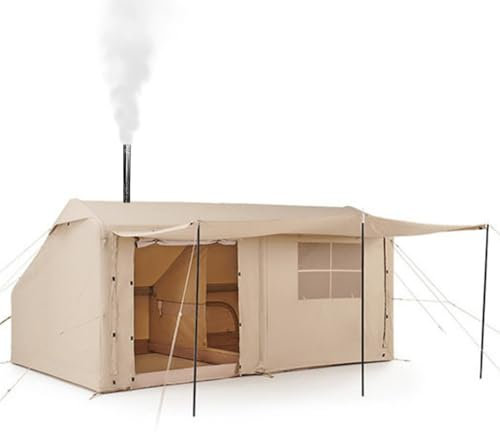 Sport Tent 4 Season Cotton Canvas Waterproof Pop-Up Tent with Awning and Stove Jack Hole,4-6 Person Deluxe Family Tent with Separate Living And Sleeping Area,Large Camping Tent,Quick to set up