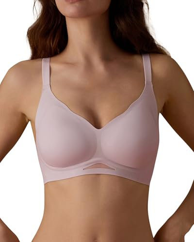 SHARICCA Damen BH Ohne Bügel Bequemer Nahtloser BHS T-Shirts Push Up V-Ausschnitt Weicher Gepolstert Bustier Seamless Bra mit Verstellbaren Trägern(Lila-1P02-S)