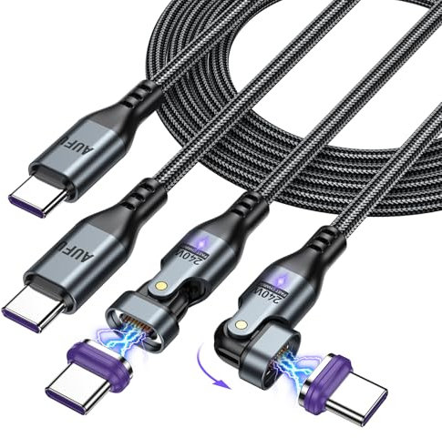 AUFU 240W USB C Magnetic Charging Cable (2 Pack 1.8m), 16PIN Magnetic Charger Type C Fast Charging Cable 48V/5A, Quick Data Transfer USB C Cables for Type C Devices