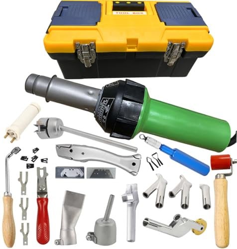 Seababyhouse 1600W Plastic Welder Kit Hot Air Welder Gun Complete Flooring Tool Set Handheld Torch Welder Pistol, with Butterfly Repair Welding Kit, Various Welding Nozzles, Vinyl Flooring Skiving Kit