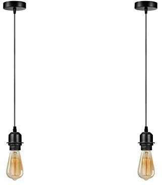 LEDSone Pendelleuchte, E27 Regenfeste Lampenfassung IP65, Deckenpendelleuchte für Innen und Außen (Mit Glühbirne - 2 Stück)