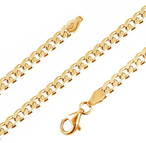 Avesano Herren Panzerkette 24k vergoldet 925 Sterling Silber 55 cm – Massiv, Made in Italy, 4,2 mm, Geschenkbox 101042-555