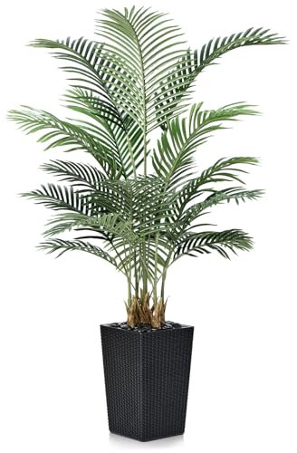 VeriNatural Palma Artificiale 150cm in Vaso Intrecciato Nero con Ciottoli - Pianta Finta Alta - Piante Finte da Interno ed Esterno Grandi per Decorazioni Casa, Ufficio, Balcone,VN130