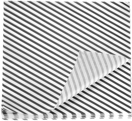 QUARKZMAN 100Pcs Papier Sulfurisé Feuilles de Papier Ciré 30cm x 30cm Noir | Feuilles Ciré à Rayures Carrées Emballage Alimentaire Absorbant l'Huile pour Aliments Secs, pour Sandwichs, Pain