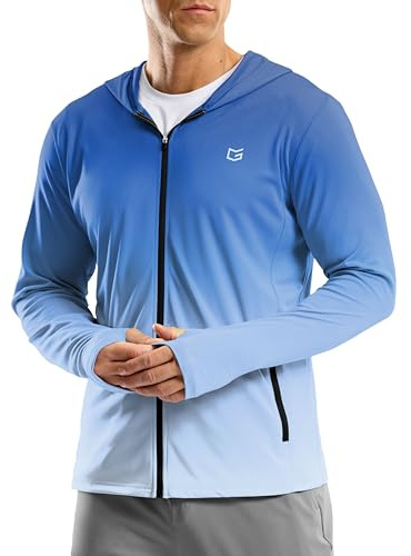 G Gradual Men's UPF 50+ Sun Protection Hoodie Jacket Lightweight Full Zip Hoodies Long Sleeve Shirts for Men Hiking Fishing(Blue/White Gradient,M)