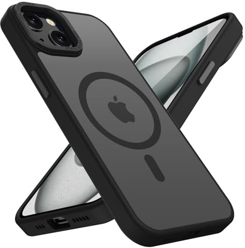 KPPIT Magnetic case for iPhone 15 Plus Compatible with MagSafe 6.7 inch, Shockproof Drop Protection, Frosted Translucent Back Phone Case for iphone 15 Plus,Black