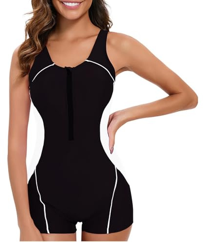 FUPODD Badeanzug Damen Bauchweg Sport Badeanzüge Für Damen Bauch Weg Mit Bein Curvy Bademode Einteiler Vorne Reißverschluss Bikini Set Einteilig Shapewear Monokini Frauen Push Up Badeanzug Einlagen