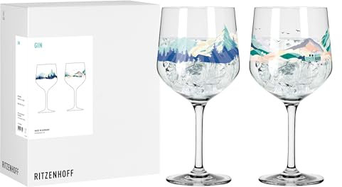 RITZENHOFF 95002 Gin Kelch 700 ml 2er Set, Serie Entdecker - 2 Stück Gin-Gläser mit Van-Motiv, knallbunt - Made in Germany
