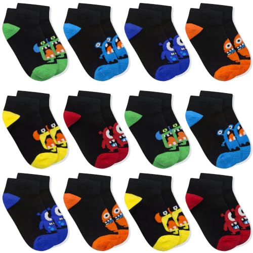 Geyuwoz Socken Kinder Jungen Baumwolle Sportsocken 12 Paar | Atmungsaktiv Sneaker Socken Kinder, Tennissocken, Socken jungen, Schulkind Kindersocken, Unisex, für Alltag Sport