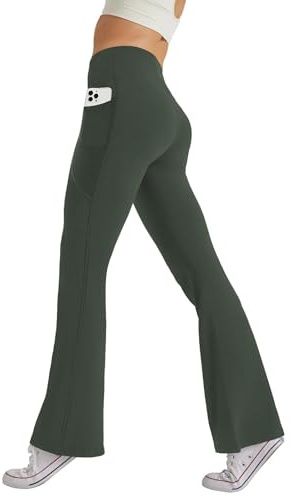 Glacspyg Damen Hose mit Taschen Yogahose Freizeit Jogginghose High Waist Sporthose Elastische Weite Bootcut Jazzpants