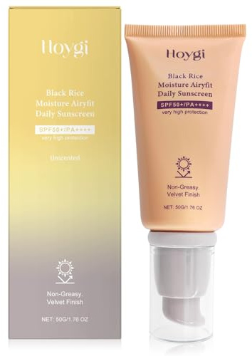 Black Rice Moisture Airyfit Daily Sunscreen 50 g, Mineralische Sonnencreme SPF 50+, Feuchtigkeitsspengende Sonnenschutzcreme, Nicht Fettend, Starker UVA-UVB-Schutz, für Alle Hauttypen