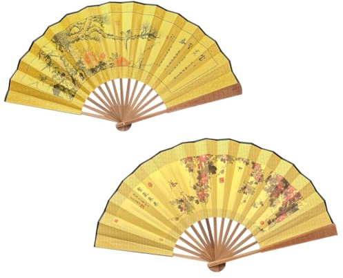 Folding Hand Fan,13 inch Bamboo Fabric Large Hand Fans with Chinese Traditional Painting for Decorations,Performance (Grape & Pine)