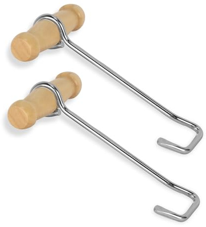 Cipherwest 7.5″ Wood Handle Stainless Steel Boot Hook – Boot Puller for Cowboy, Riding & Work Boots – Durable Chrome-Plated Metal, Handy T Grip(2 Hooks)