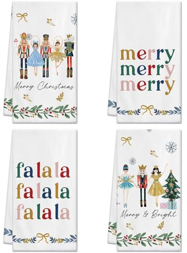 Artscope Merry Christmas Kitchen Towels Dish Towels 45x66 cm, Set of 4 Nutcracker Winter Holiday Decoration Hand Towels for Cleaning Cute Design Home Decor