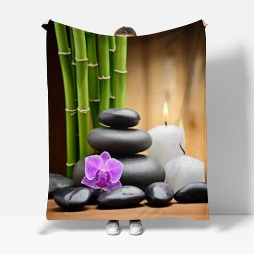 3D Zen Kuscheldecke Flauschig Flanelldecke 130x150cm Bambus Stein Decke Blanket Mikrofaser Fleecedecke Weich Warm Wohndecke Für Bett Sofa Schlafzimmer Büro(Image 6-4)