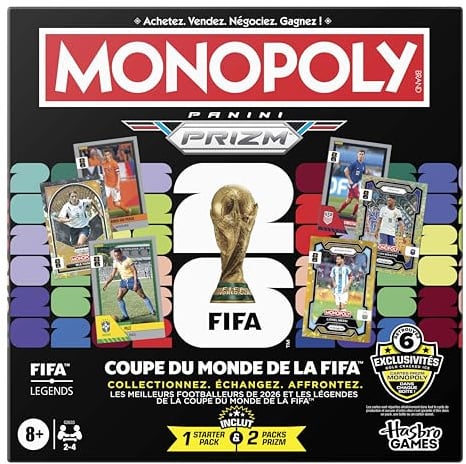 Monopoly Panini Prizm : FIFA World Cup Jeu de Football avec Cartes Monopoly Panini Prizm Coupe du Monde de la FIFA 2026 I dès 8 Ans - Version française
