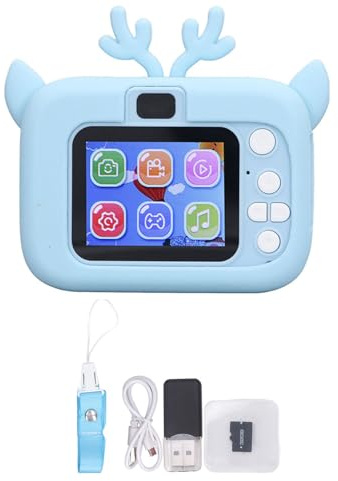Appareil Photo Numérique Enfant, 20MP, Écran Couleur 2 Pouces, Carte Mémoire 32G, Batterie 400mAh, Rose Jaune - Photos et Vidéos HD, Jeux Intégrés, Protection Silicone (Bleu Blanc)