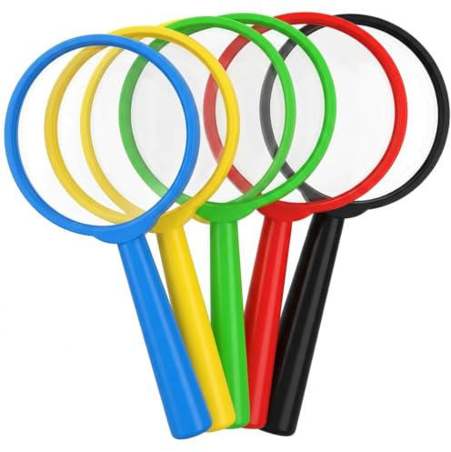 5Pcs Handheld Magnifying Glasses for Outdoor Exploration | Portable Mini Magnifiers with Colorful Handles for Science Class, Nature Observation, and Bug Catching Activities (Ages 6+)