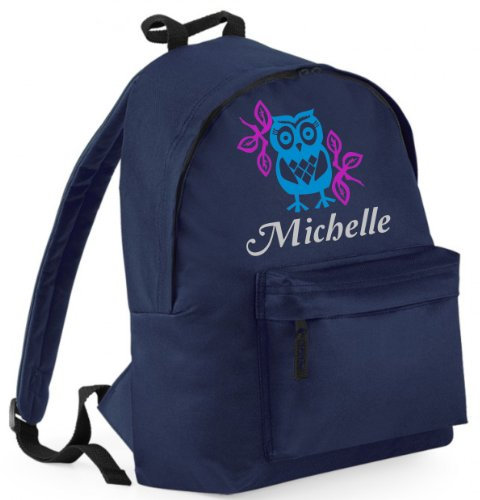 Schulrucksack mit Eulen-Design, personalisierbar, mit glitzerndem Glitzer-Druck (bitte Namen im Geschenknachrichtsbereich eingeben), navy, 42 x 31 x 21 cm